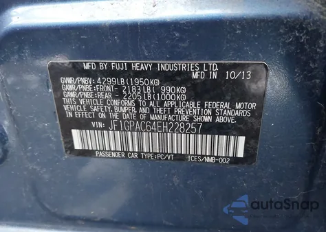 2014 Subaru Impreza 2.0I Premium z USA, uszkodzony, nr VIN JF1GPAC64EH228257